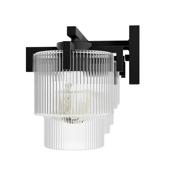 Hunter - Ontario 24.25 in. 3-Light Matte Black Vanity Light with Clear Ribbed Glass Shades
