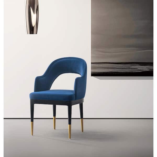 Manhattan Comfort Carrington Modern Midnight Blue Velvet Upholstered Dining Armchair