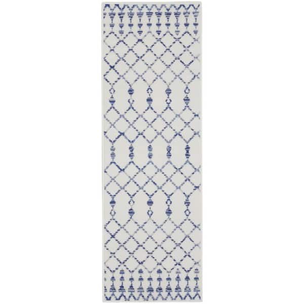 2 ft. x 8 ft. White Geometric Washable Area Rug Runner Rug