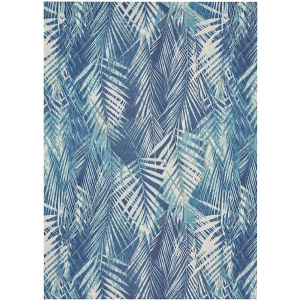 Waverly Sun N' Shade Navy 10 ft. x 13 ft. Floral Geometric Contemporary Indoor/Outdoor Area Rug
