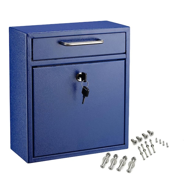 AdirOffice Medium Blue Wall-Mounted Steel Drop Box Mailbox 631-05