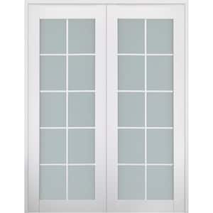 Smart Pro 36 in. x 80 in. Both Active 10-Lite Frosted Glass Polar White Wood Composite Double Prehung French Door