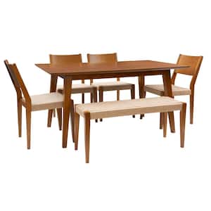 Marlene 6-Piece Brown Modern Dining Set with Woven Rope Seats