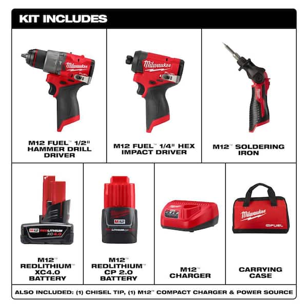 M12 FUEL 12-Volt Li-Ion Brushless Cordless Hammer Drill and Impact Driver Combo Kit (2-Tool) with M12 Soldering Iron