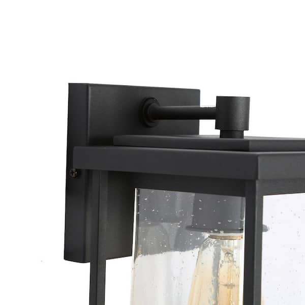 1-Light Black 11 in. H Square Patio LED Decorative Outdoor Metal Caged Wall Lantern Seeded Glass Sconce 1-Light Black 11 in. H Square Patio LED Decorative Outdoor Metal Caged Wall Lantern Seeded Glass Sconce