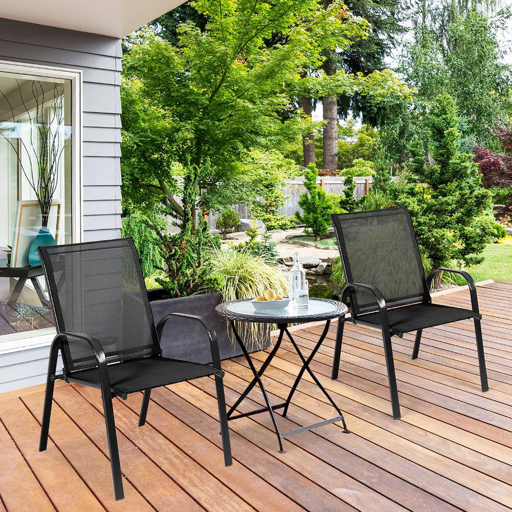 Black Steel Frame Outdoor Dining Armchair Set of 4