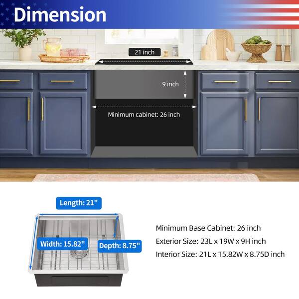 RAINLEX 23 in. L x 19 in. W Undermount Single Bowl 18-Gauge
