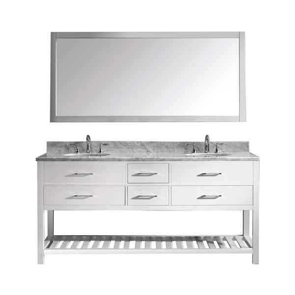 Virtu USA Caroline Estate 72 in. W Bath Vanity in White with Marble Vanity Top in White with Round Basin and Mirror
