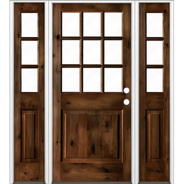 Krosswood Doors 64 in. x 80 in. Rustic Knotty Alder Left-Hand Clear 9-Lite Provincial Stain Wood Single Prehung Front Door/Sidelites