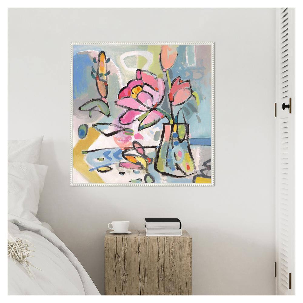 Colorful Abstract Floral Canvas Print with Beaded Frame