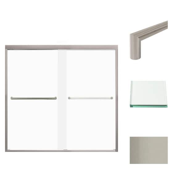 Transolid Frederick 59 in. W x 58 in. H Sliding Semi-Frameless Shower Door in Brushed Stainless with Frosted Glass