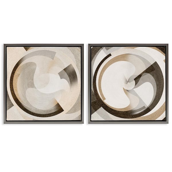 Boho Centric Vortex by Noah Bay 2-Pieces Gray Floater Frame Abstract Graphic Art Print 18 in. x 18 in.