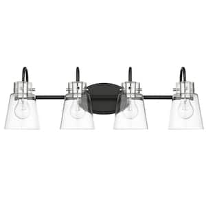 Bristow 28.5 in. 4-Light Matte Black and Polished Nickel Vanity Light with Clear Glass