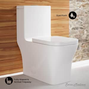 Concorde 10 in. Rough In 1-piece 1.1/1.6 GPF Dual Flush Square Toilet in Glossy White, Seat Included