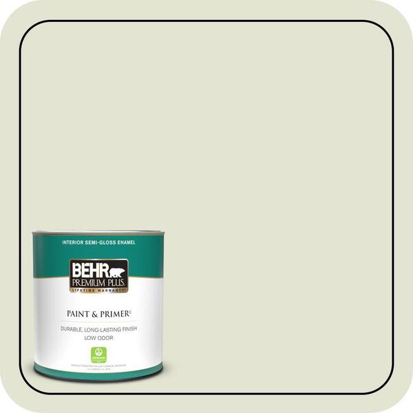 BEHR PREMIUM PLUS 1 qt. #S360-1 Yoga Daze Semi-Gloss Enamel Low Odor Interior Paint & Primer