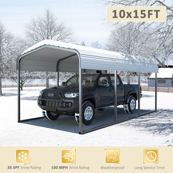 10 ft. W x 15 ft. D Carport Steel Car Canopy and Shelter, White