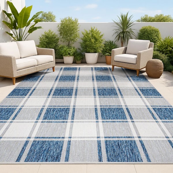 JONATHAN Y Sabine Traditional Farmhouse Bold Gingham Navy/Cream 4 ft. x 6 ft. Indoor/Outdoor Area Rug