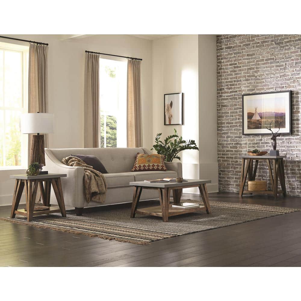 Brookside Light Brown Wood Coffee Table with Concrete Top