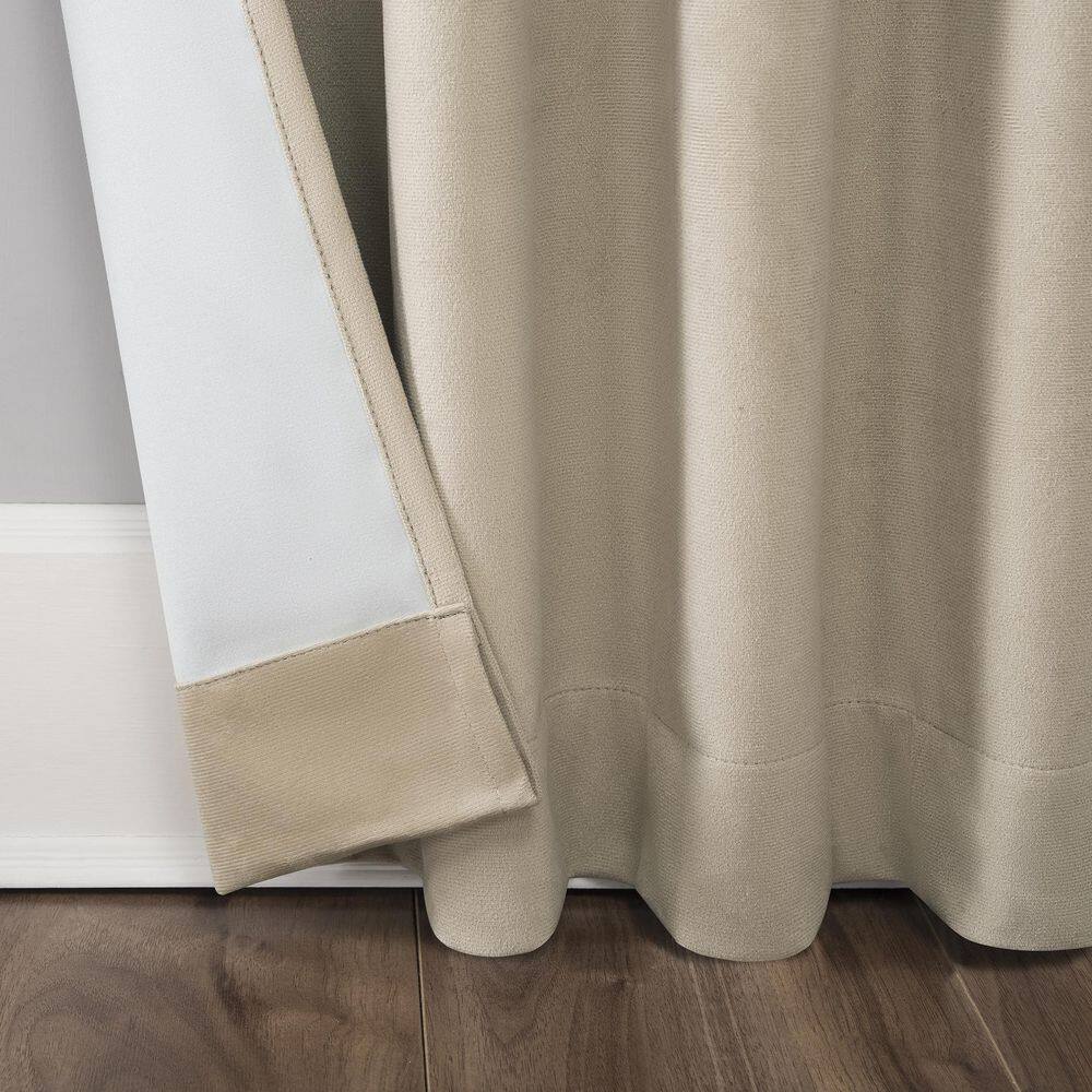 Ecru Velvet Blackout Thermal Back Tab Curtain Panel