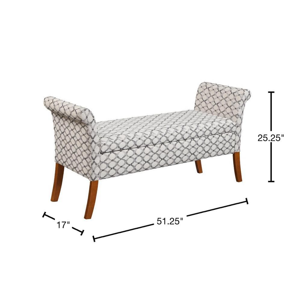 Elegant Ribbon Pattern Tufted Storage Bench with Rolled Armrests