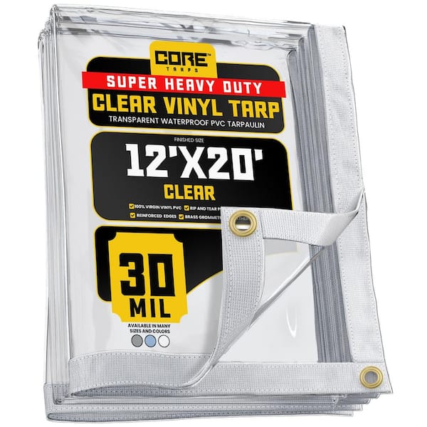 12 ft. x 20 ft. Clear Extreme Heavy Duty 30-Mil Vinyl Plastic Tarp, Waterproof, UV Protection, With Metal Grommets