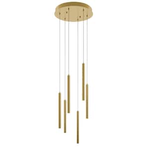 Eli Integrated LED Satin Brass Shaded Pendant with Satin Brass Steel Shade