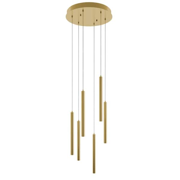 AFX Eli Integrated LED Satin Brass Shaded Pendant with Satin Brass Steel Shade