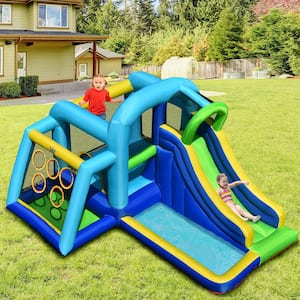 85.5 in. x 150 in. Blue Oxford ClothInflatable Bouncer Climbing House Kids Slide Park Ball Pit with 750-Watt Blower