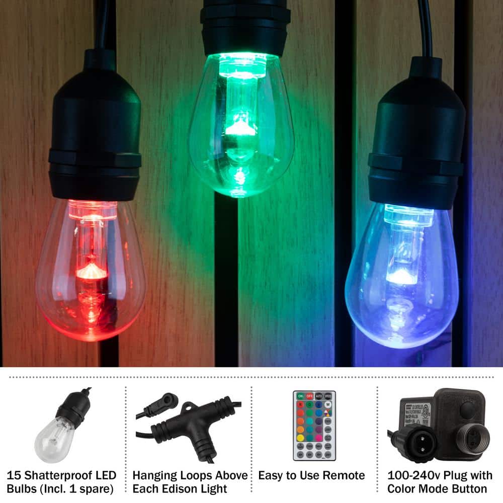 50ft Multi-Colored LED Outdoor String Lights with Remote