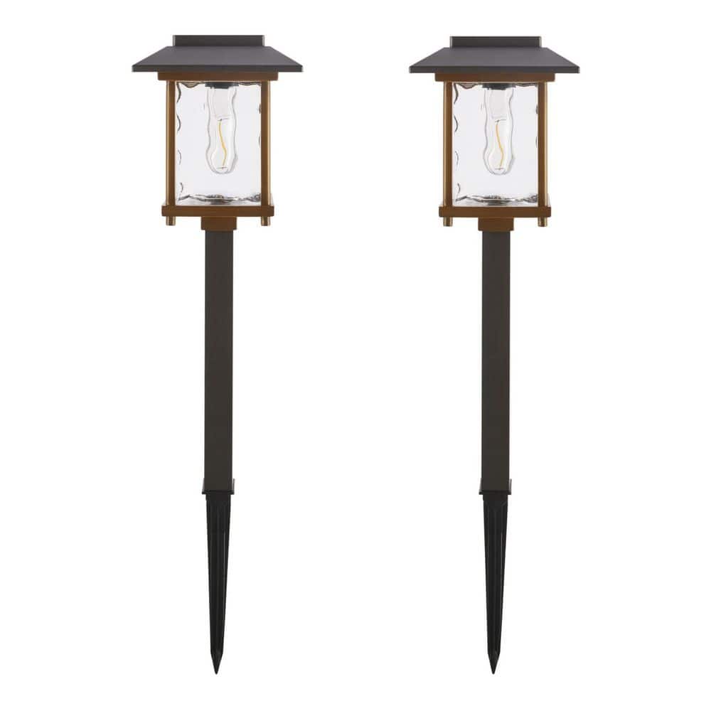 Hampton Bay Parkwood 14 Lumen Bronze 2-Tone Finish LED Weather Resistant Outdoor Solar Path Light with Glass Lens (2-Pack)