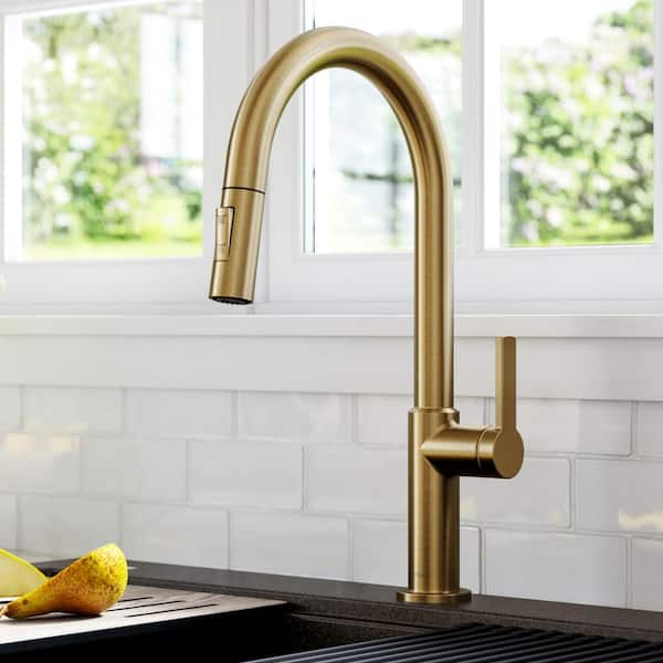 KRAUS Oletto™ Single Handle Pull Down Kitchen Faucet in Brushed Brass  Finish, Touch On Kitchen Sink Faucets -  Canada