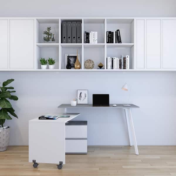 Techni Mobili  L-Shape Home Office Two-Tone Desk with Storage