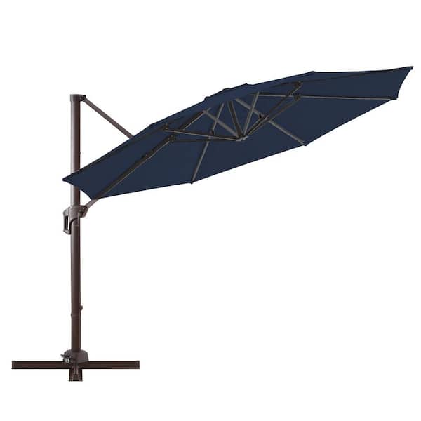 PASAMIC 12 ft. Aluminum Patio Offset Umbrella Cantilever Umbrella, Fade Resistant and 6-Level 360°Rotation in Navy Blue