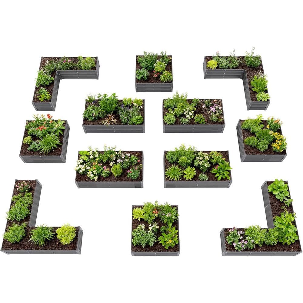 12-Piece Metal Raised Planter Boxes Kit: L-Shaped, Square and Rectangular in Gray (74 in. L x 74 in. W x 18 in. H) price history on PriceWatchPro