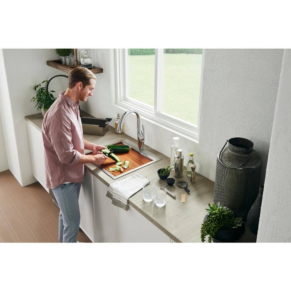 Ruvati 15'' Stainless Steel Workstation Sink with Sapele Wood Cutting Board