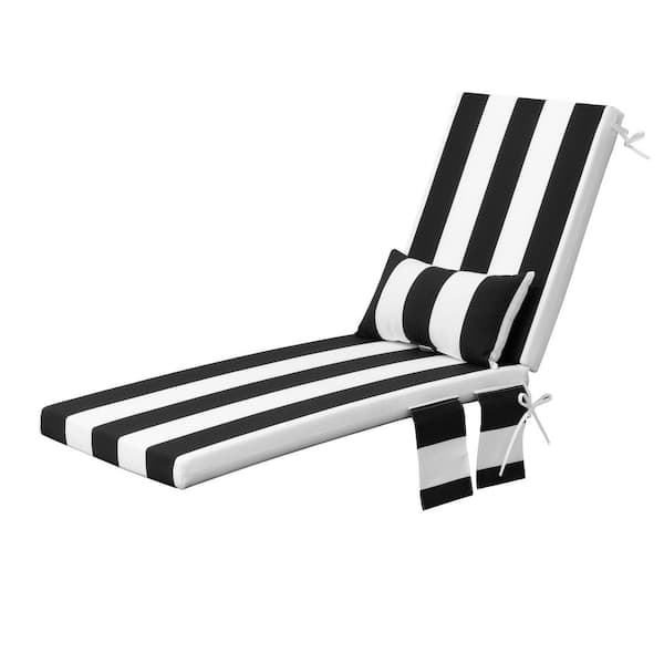 Pellebant 21 in. x 28 in. 1-Piece Deep Seating Outdoor Chaise Lounge Chair Cushion in Black & White Stripe