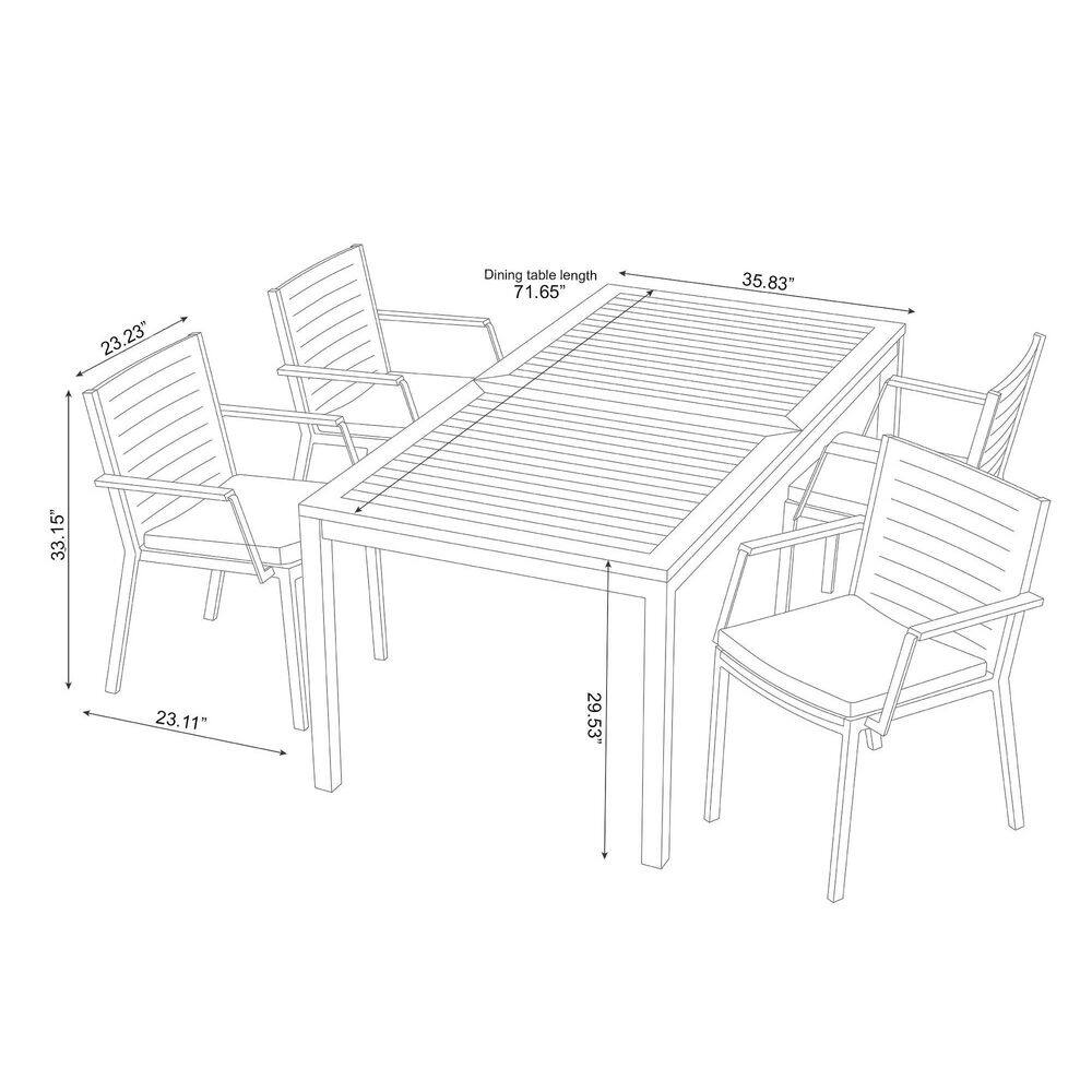 5-Piece Black and Teak Rectangular Dining Set