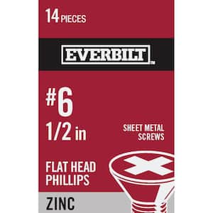 #6 x 1-1/2 in. Zinc Plated Phillips Flat Head Sheet Metal Screw (14-Pack)