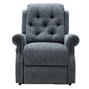Blue Chenille Knit Fabric Power-lift Recliner with 8-Point Massage and Remote Control