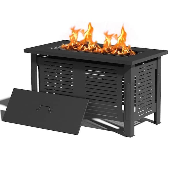 Metal Outdoor Rectangular Fire Pit Table, 43 in. Wood Burning Firepits with Waterproof Cover