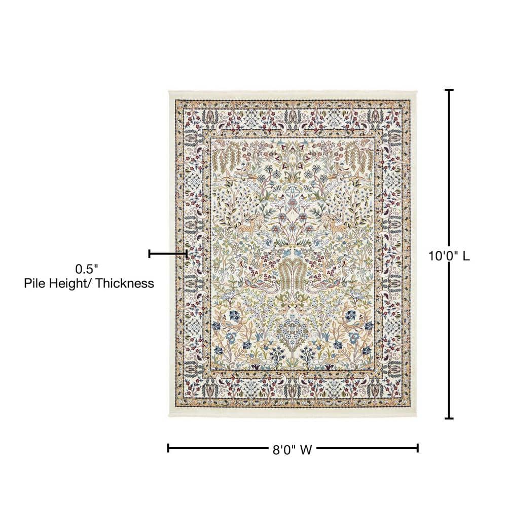 Ivory Floral Synthetic 8' x 10' Rectangular Area Rug