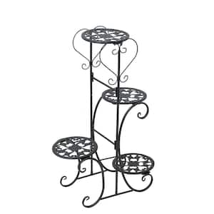 32.3 in. Tall Indoor/Outdoor Black Metal Plant Stand (4-Tiered)