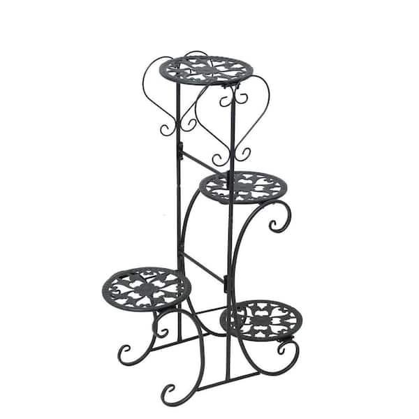 YIYIBYUS 32.3 in. Tall Indoor/Outdoor Black Metal Plant Stand (4-Tiered)