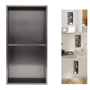 13 in. W x 25 in. H x 4 in. D 18-Gauge Stainless Steel Bathroom Shower Niche in Gunmetal Black with Shelf