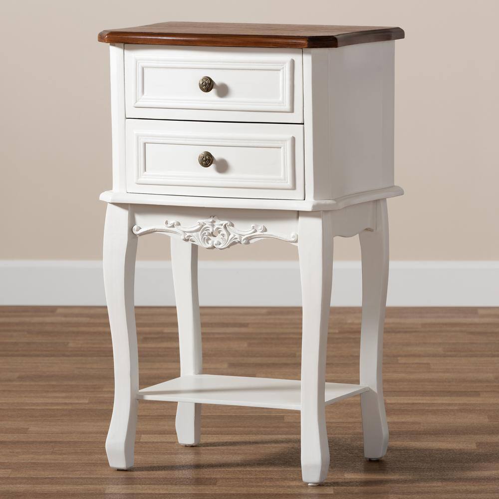 Darla Traditional French White & Cherry Brown Wood Nightstand