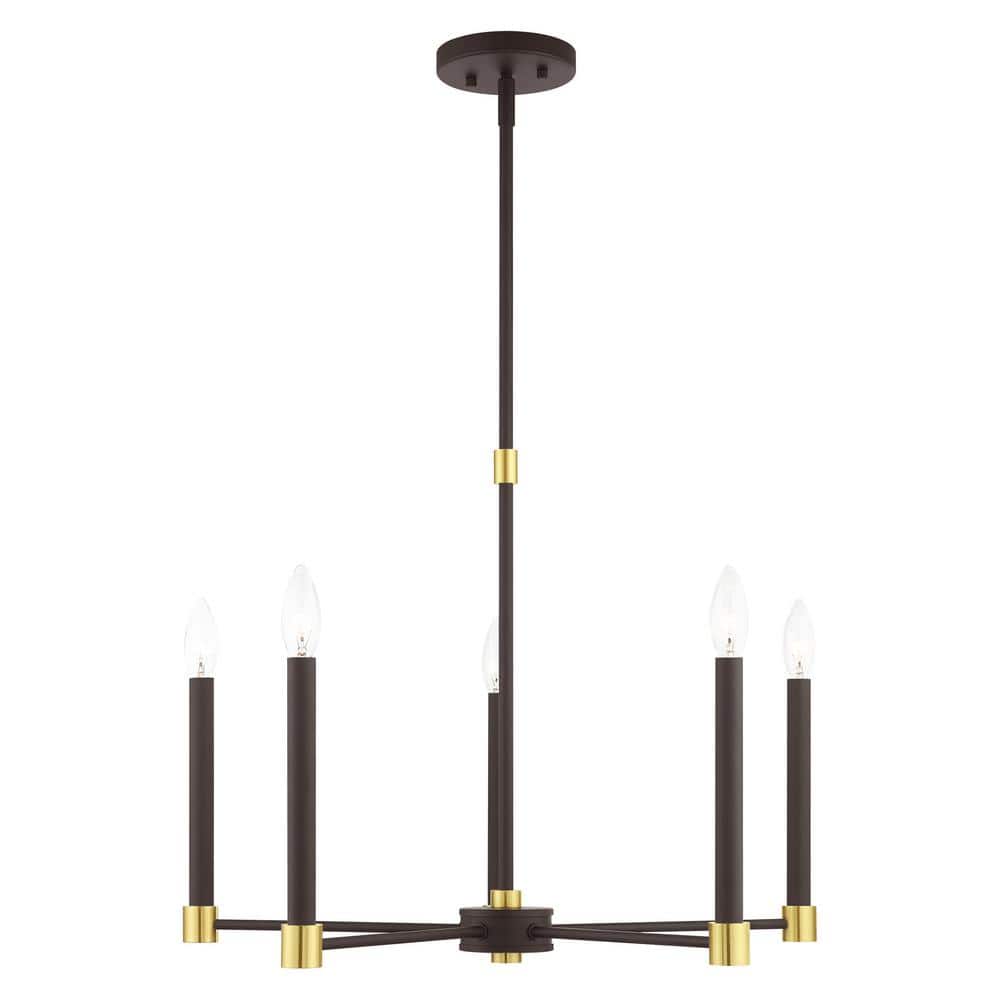 Karlstad 5 Light Bronze with Satin Brass Accents Chandelier