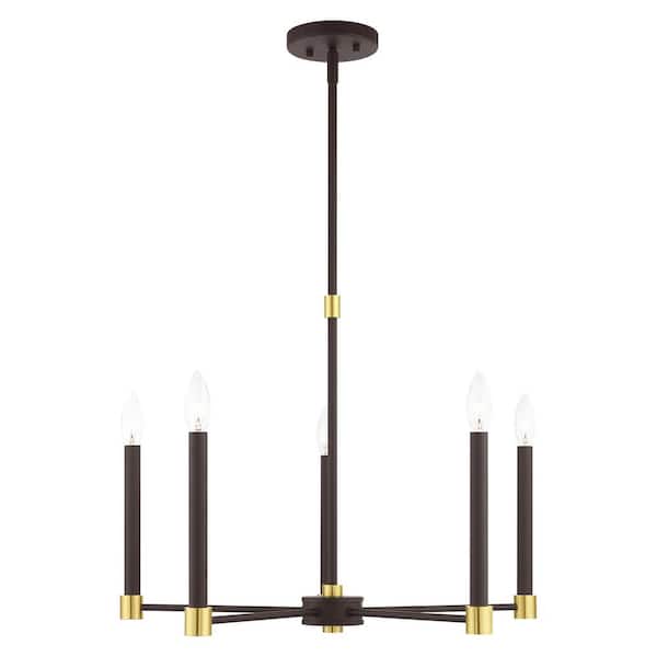 Livex Lighting Karlstad 5 Light Bronze with Satin Brass Accents Chandelier