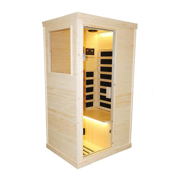 Single Person Indoor Spruce Far Infrared Sauna with Built-in Bluetooth music player and ambient lighting