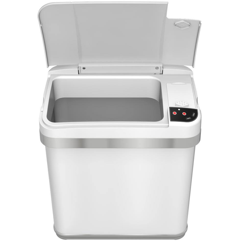 Touchless White Stainless Steel Sensor Trash Can, 2.5-Gallon