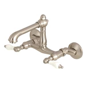 English Country 2-Handle Wall-Mount Standard Kitchen Faucet in Brushed Nickel